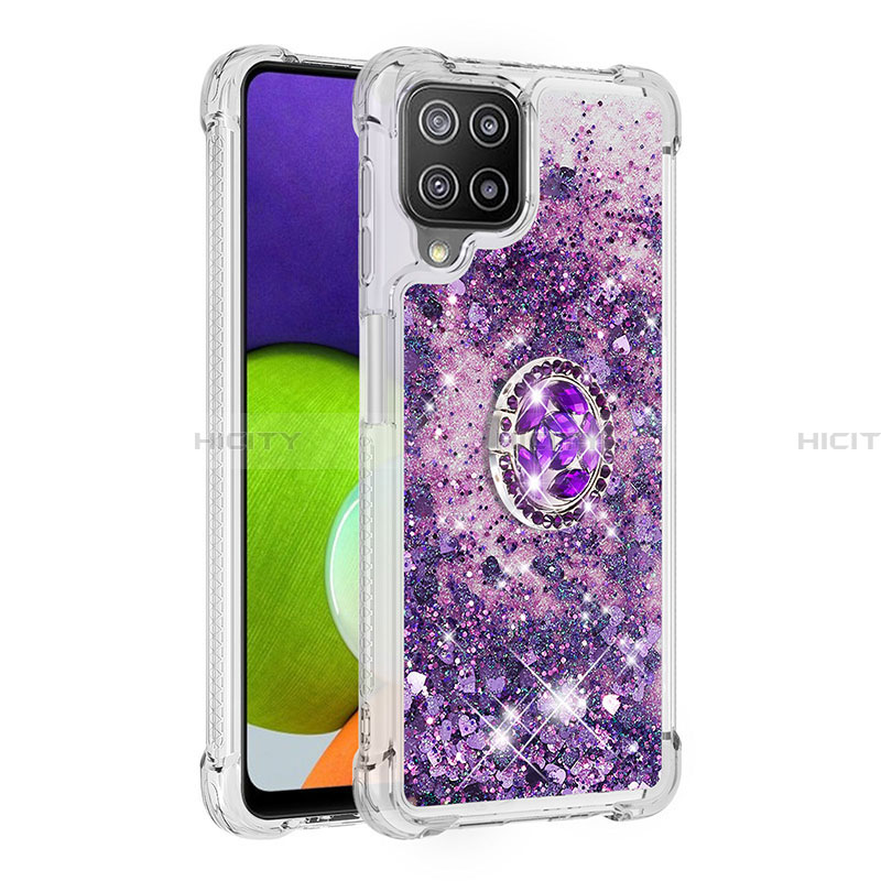 Coque Silicone Housse Etui Gel Bling-Bling avec Support Bague Anneau S01 pour Samsung Galaxy A22 4G Violet Plus