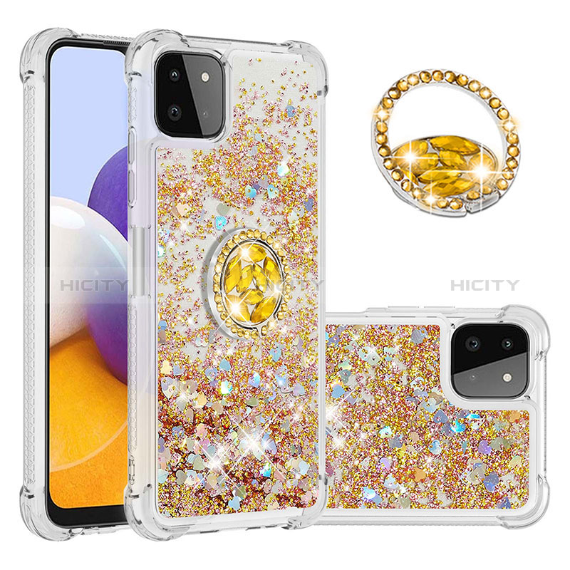 Coque Silicone Housse Etui Gel Bling-Bling avec Support Bague Anneau S01 pour Samsung Galaxy A22s 5G Plus