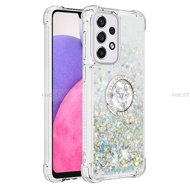 Coque Silicone Housse Etui Gel Bling-Bling avec Support Bague Anneau S01 pour Samsung Galaxy A33 5G Argent Plus