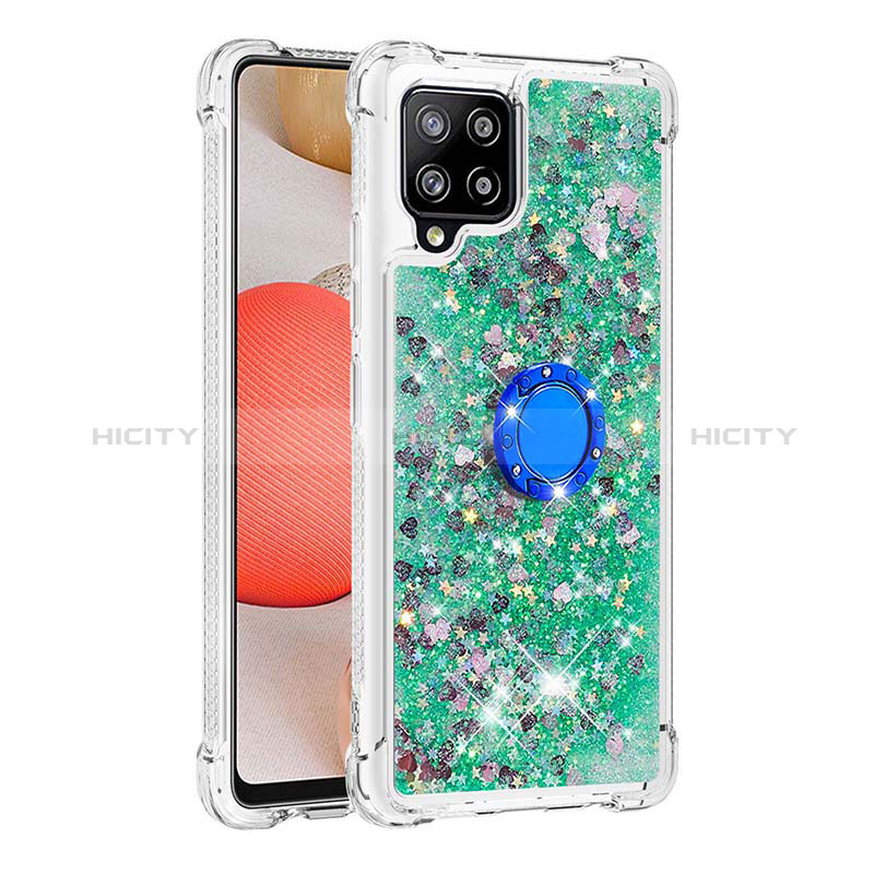 Coque Silicone Housse Etui Gel Bling-Bling avec Support Bague Anneau S01 pour Samsung Galaxy A42 5G Vert Plus