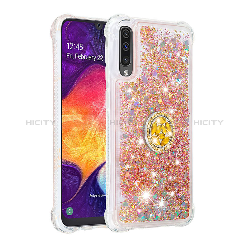 Coque Silicone Housse Etui Gel Bling-Bling avec Support Bague Anneau S01 pour Samsung Galaxy A50 Or Plus