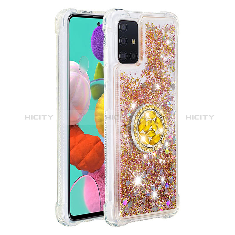 Coque Silicone Housse Etui Gel Bling-Bling avec Support Bague Anneau S01 pour Samsung Galaxy A51 4G Or Plus