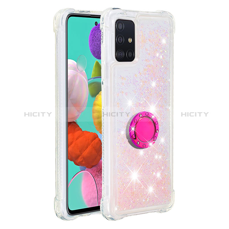 Coque Silicone Housse Etui Gel Bling-Bling avec Support Bague Anneau S01 pour Samsung Galaxy A51 4G Rose Plus