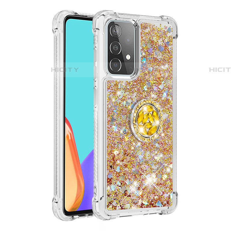 Coque Silicone Housse Etui Gel Bling-Bling avec Support Bague Anneau S01 pour Samsung Galaxy A52 4G Cyan Plus