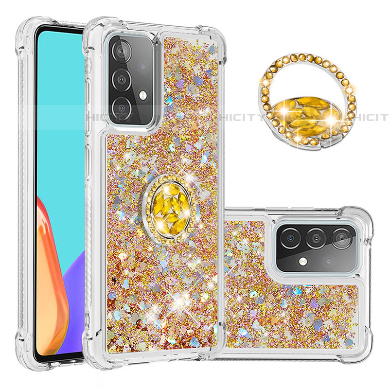 Coque Silicone Housse Etui Gel Bling-Bling avec Support Bague Anneau S01 pour Samsung Galaxy A52 5G Plus