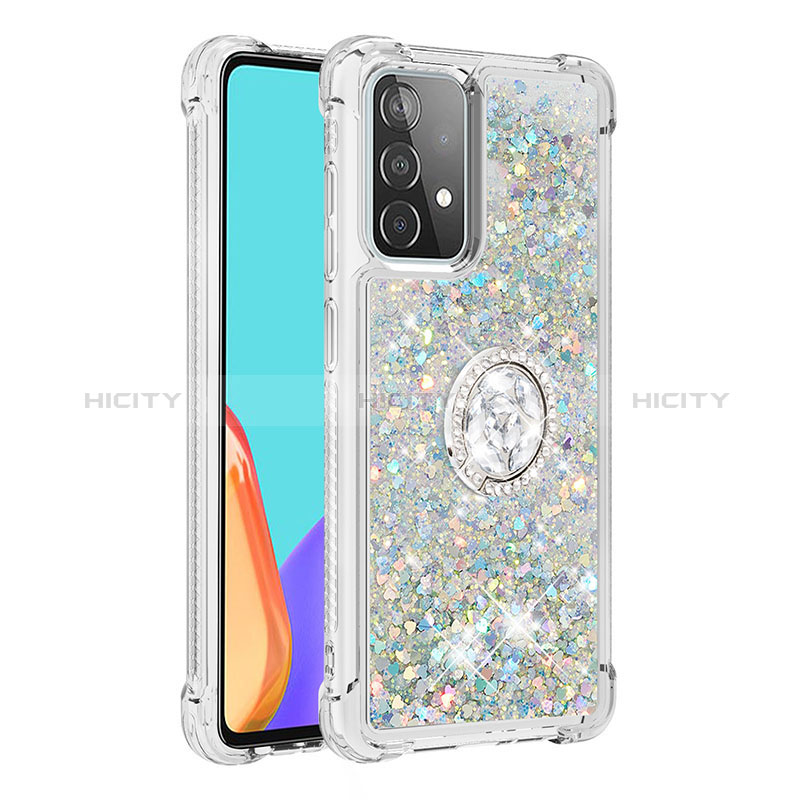 Coque Silicone Housse Etui Gel Bling-Bling avec Support Bague Anneau S01 pour Samsung Galaxy A52s 5G Argent Plus