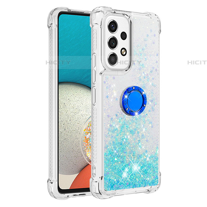 Coque Silicone Housse Etui Gel Bling-Bling avec Support Bague Anneau S01 pour Samsung Galaxy A53 5G Cyan Plus