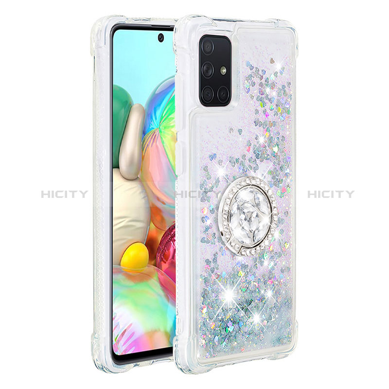 Coque Silicone Housse Etui Gel Bling-Bling avec Support Bague Anneau S01 pour Samsung Galaxy A71 4G A715 Argent Plus