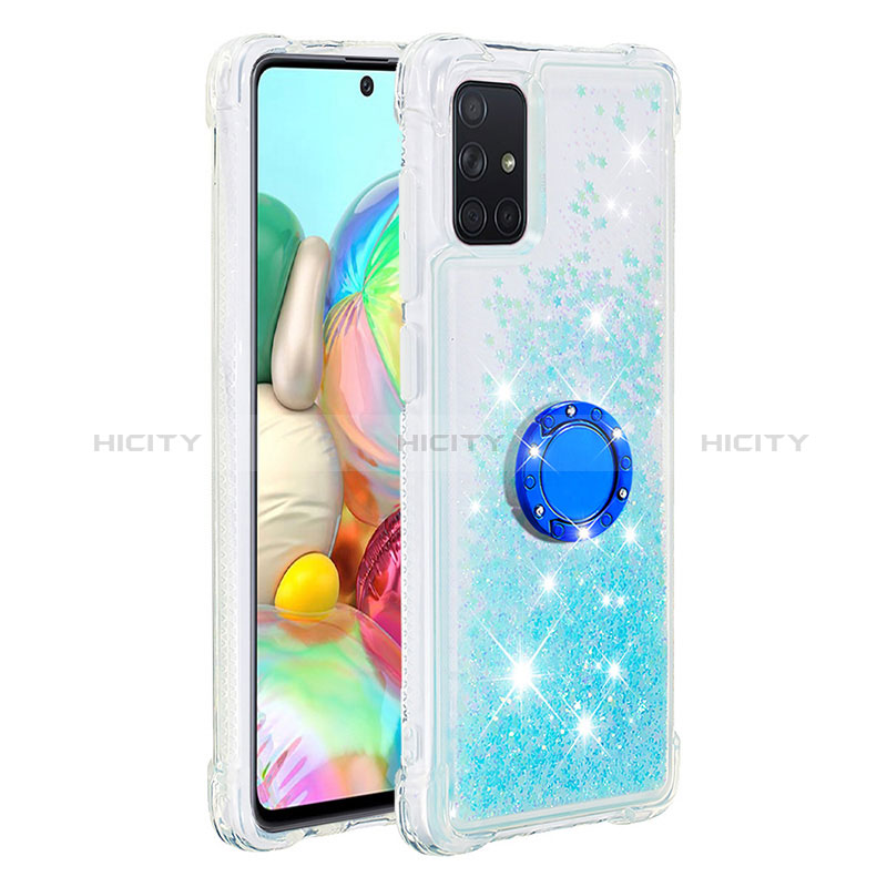 Coque Silicone Housse Etui Gel Bling-Bling avec Support Bague Anneau S01 pour Samsung Galaxy A71 4G A715 Bleu Ciel Plus