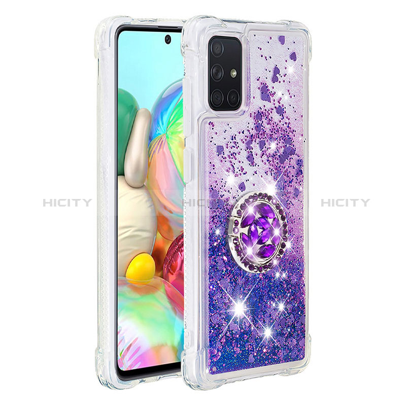 Coque Silicone Housse Etui Gel Bling-Bling avec Support Bague Anneau S01 pour Samsung Galaxy A71 4G A715 Plus