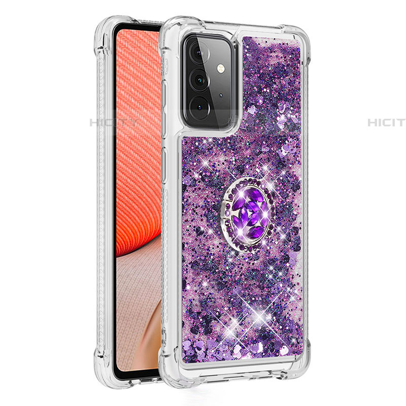 Coque Silicone Housse Etui Gel Bling-Bling avec Support Bague Anneau S01 pour Samsung Galaxy A72 4G Violet Plus