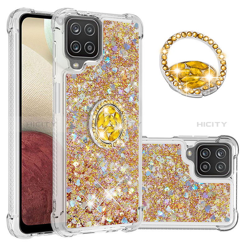 Coque Silicone Housse Etui Gel Bling-Bling avec Support Bague Anneau S01 pour Samsung Galaxy F12 Plus