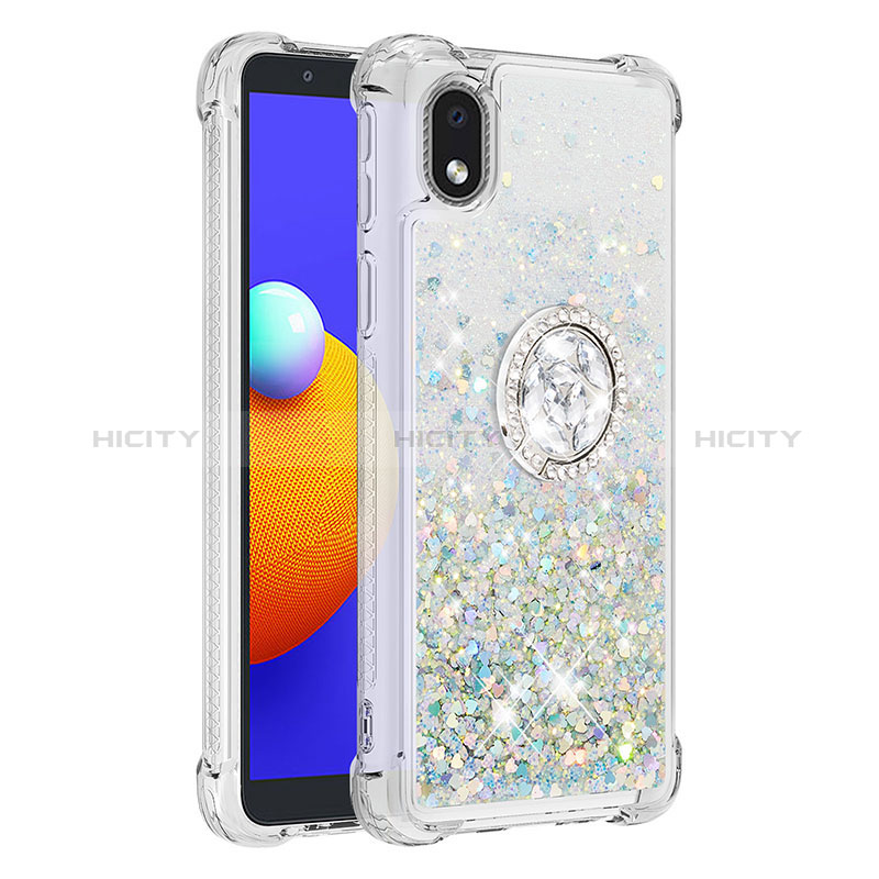 Coque Silicone Housse Etui Gel Bling-Bling avec Support Bague Anneau S01 pour Samsung Galaxy M01 Core Argent Plus