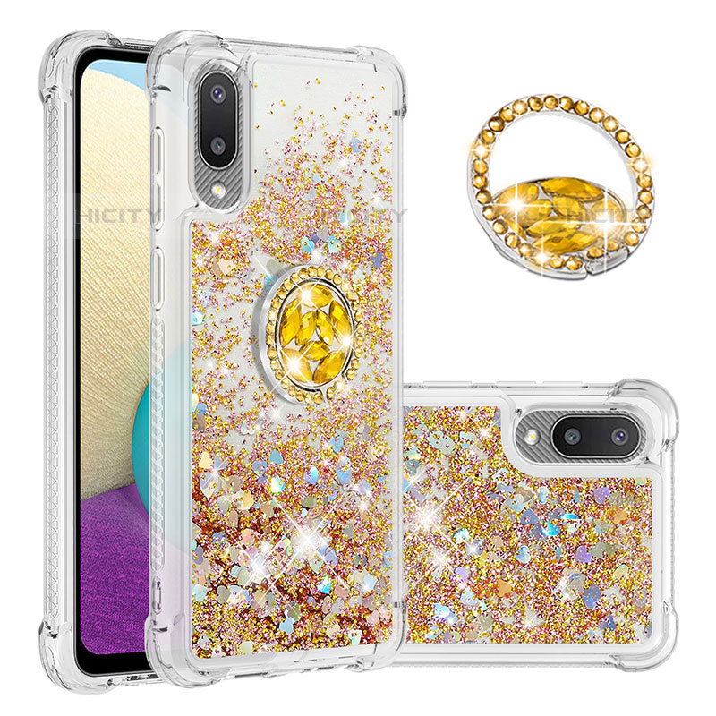 Coque Silicone Housse Etui Gel Bling-Bling avec Support Bague Anneau S01 pour Samsung Galaxy M02 Plus