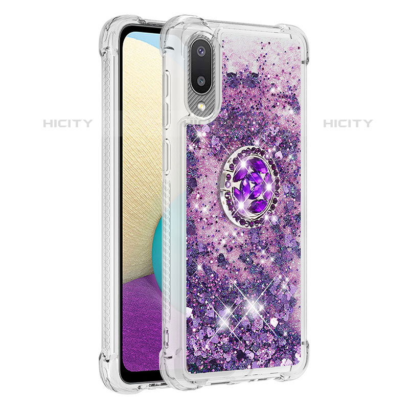 Coque Silicone Housse Etui Gel Bling-Bling avec Support Bague Anneau S01 pour Samsung Galaxy M02 Plus