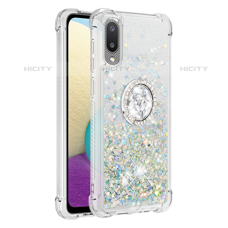 Coque Silicone Housse Etui Gel Bling-Bling avec Support Bague Anneau S01 pour Samsung Galaxy M02 Plus