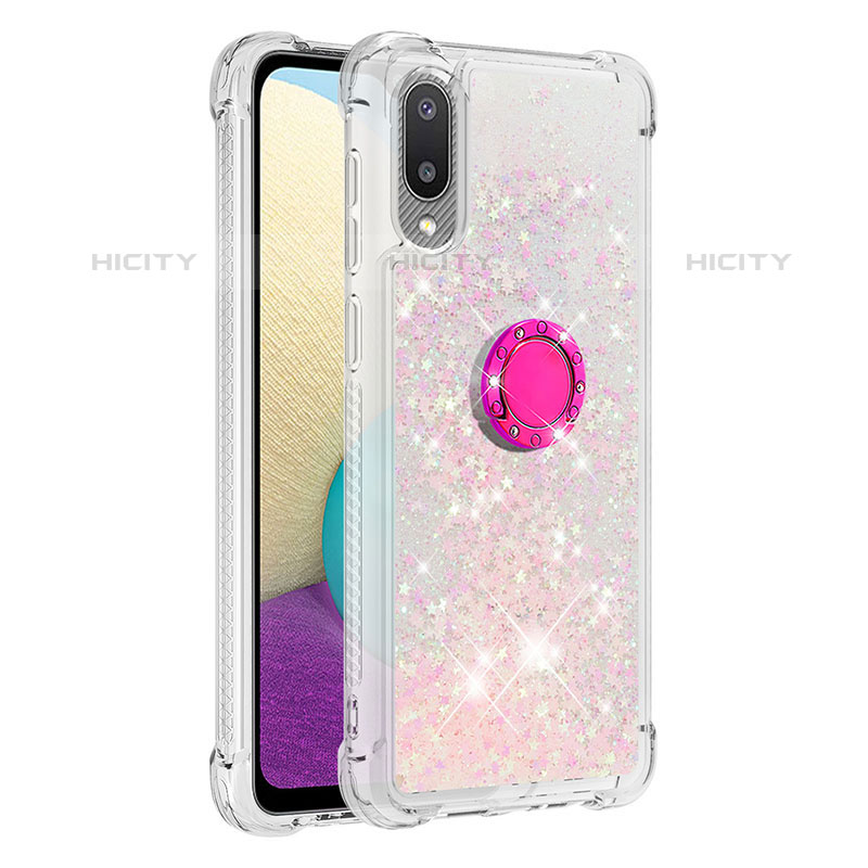 Coque Silicone Housse Etui Gel Bling-Bling avec Support Bague Anneau S01 pour Samsung Galaxy M02 Plus