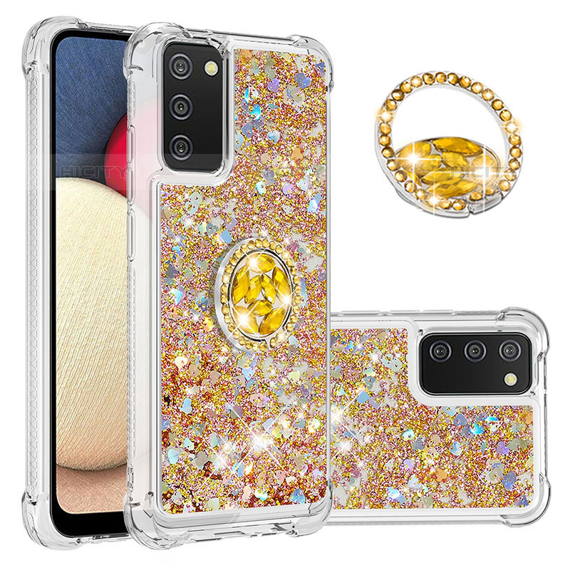 Coque Silicone Housse Etui Gel Bling-Bling avec Support Bague Anneau S01 pour Samsung Galaxy M02s Plus