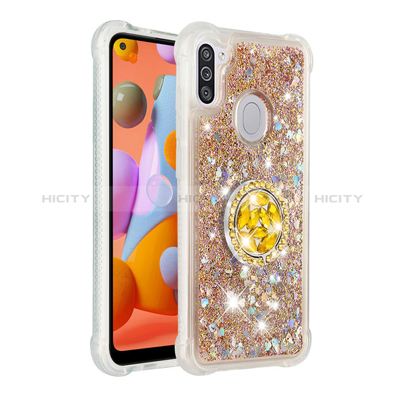 Coque Silicone Housse Etui Gel Bling-Bling avec Support Bague Anneau S01 pour Samsung Galaxy M11 Plus