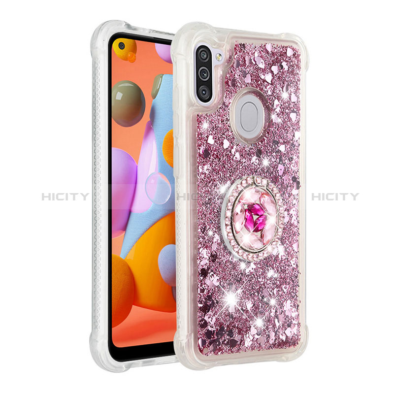 Coque Silicone Housse Etui Gel Bling-Bling avec Support Bague Anneau S01 pour Samsung Galaxy M11 Plus