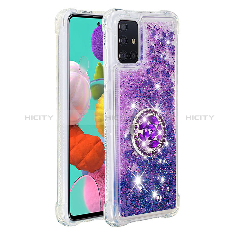 Coque Silicone Housse Etui Gel Bling-Bling avec Support Bague Anneau S01 pour Samsung Galaxy M40S Violet Plus