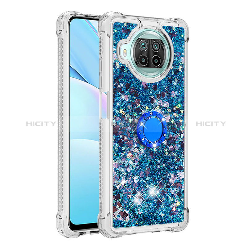 Coque Silicone Housse Etui Gel Bling-Bling avec Support Bague Anneau S01 pour Xiaomi Mi 10i 5G Bleu Plus