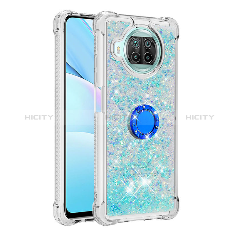 Coque Silicone Housse Etui Gel Bling-Bling avec Support Bague Anneau S01 pour Xiaomi Mi 10i 5G Bleu Ciel Plus