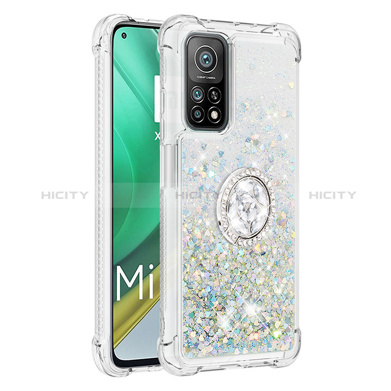 Coque Silicone Housse Etui Gel Bling-Bling avec Support Bague Anneau S01 pour Xiaomi Mi 10T Pro 5G Argent Plus