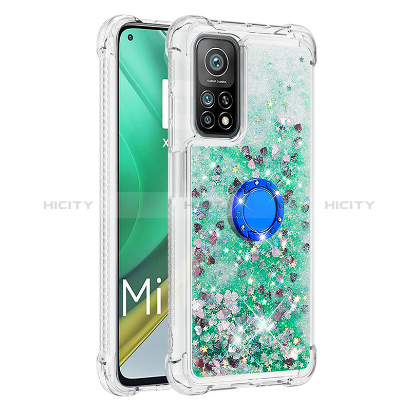 Coque Silicone Housse Etui Gel Bling-Bling avec Support Bague Anneau S01 pour Xiaomi Mi 10T Pro 5G Vert Plus