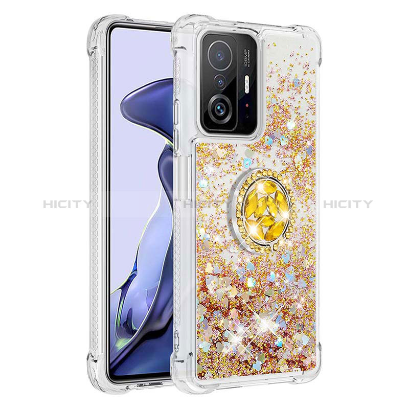 Coque Silicone Housse Etui Gel Bling-Bling avec Support Bague Anneau S01 pour Xiaomi Mi 11T 5G Or Plus