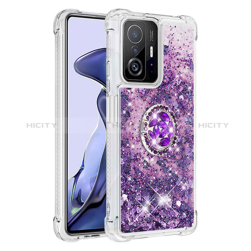 Coque Silicone Housse Etui Gel Bling-Bling avec Support Bague Anneau S01 pour Xiaomi Mi 11T 5G Violet Plus