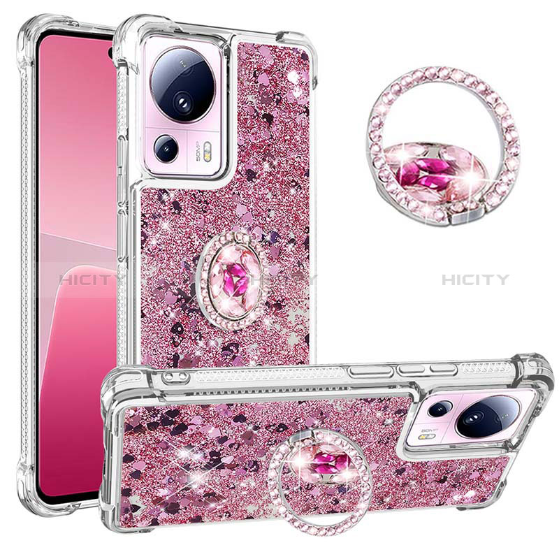 Coque Silicone Housse Etui Gel Bling-Bling avec Support Bague Anneau S01 pour Xiaomi Mi 12 Lite NE 5G Rouge Plus