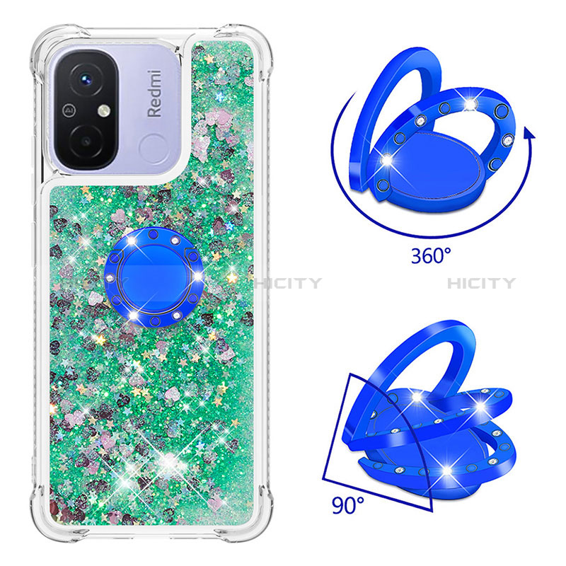 Coque Silicone Housse Etui Gel Bling-Bling avec Support Bague Anneau S01 pour Xiaomi Poco C55 Plus