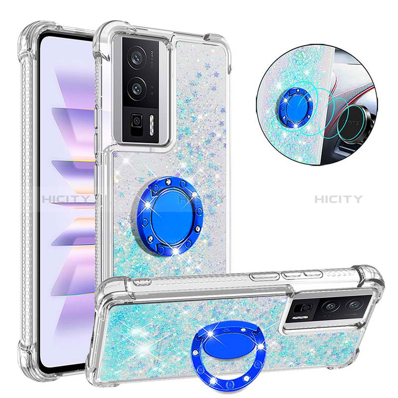 Coque Silicone Housse Etui Gel Bling-Bling avec Support Bague Anneau S01 pour Xiaomi Poco F5 Pro 5G Plus