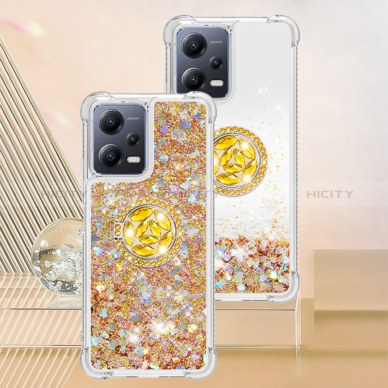 Coque Silicone Housse Etui Gel Bling-Bling avec Support Bague Anneau S01 pour Xiaomi Poco X5 5G Or Plus