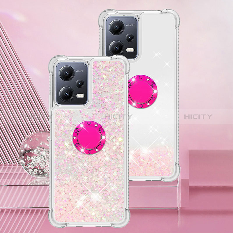 Coque Silicone Housse Etui Gel Bling-Bling avec Support Bague Anneau S01 pour Xiaomi Poco X5 5G Rose Plus