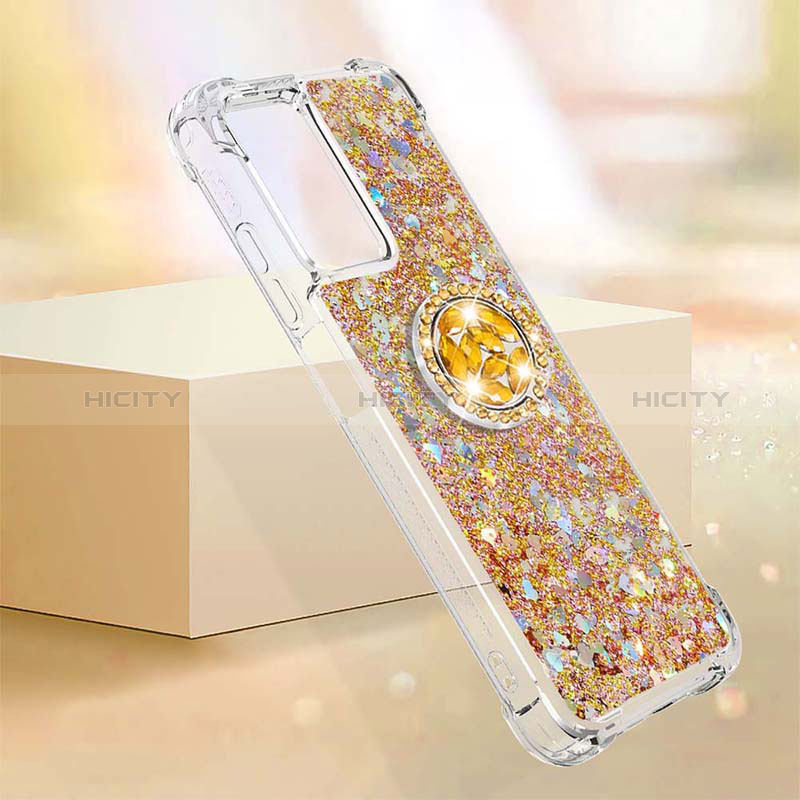 Coque Silicone Housse Etui Gel Bling-Bling avec Support Bague Anneau S01 pour Xiaomi Redmi 10 5G Plus