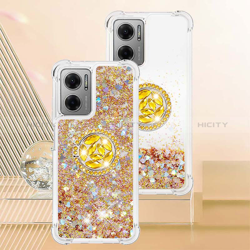 Coque Silicone Housse Etui Gel Bling-Bling avec Support Bague Anneau S01 pour Xiaomi Redmi 10 5G Plus