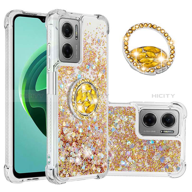 Coque Silicone Housse Etui Gel Bling-Bling avec Support Bague Anneau S01 pour Xiaomi Redmi 11 Prime 5G Plus