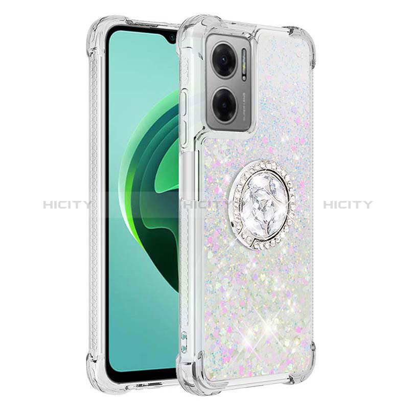 Coque Silicone Housse Etui Gel Bling-Bling avec Support Bague Anneau S01 pour Xiaomi Redmi Note 11E 5G Plus