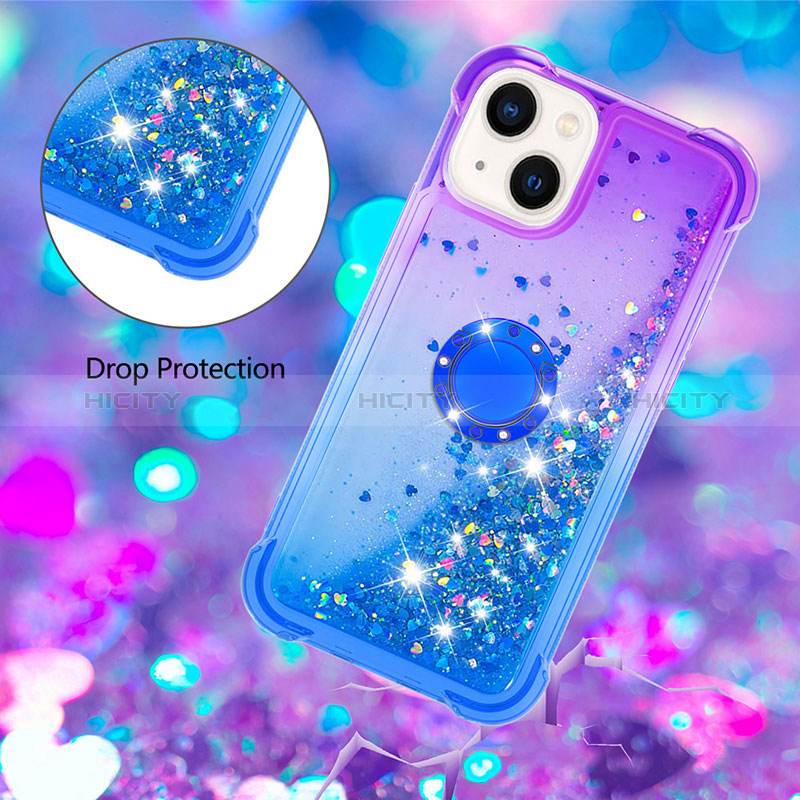 Coque Silicone Housse Etui Gel Bling-Bling avec Support Bague Anneau S02 pour Apple iPhone 13 Plus