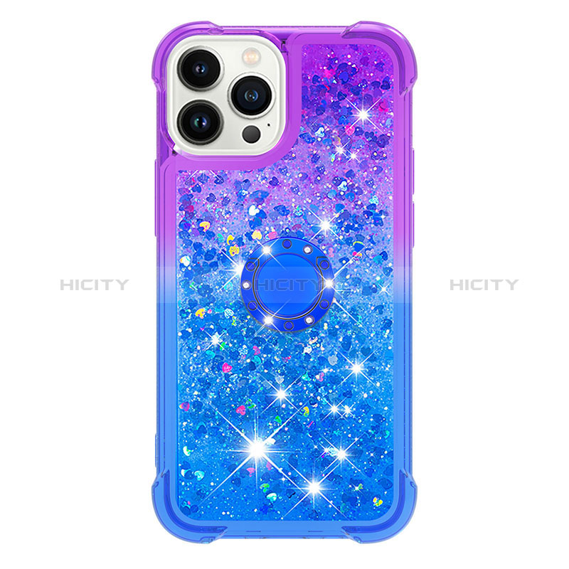 Coque Silicone Housse Etui Gel Bling-Bling avec Support Bague Anneau S02 pour Apple iPhone 13 Pro Plus