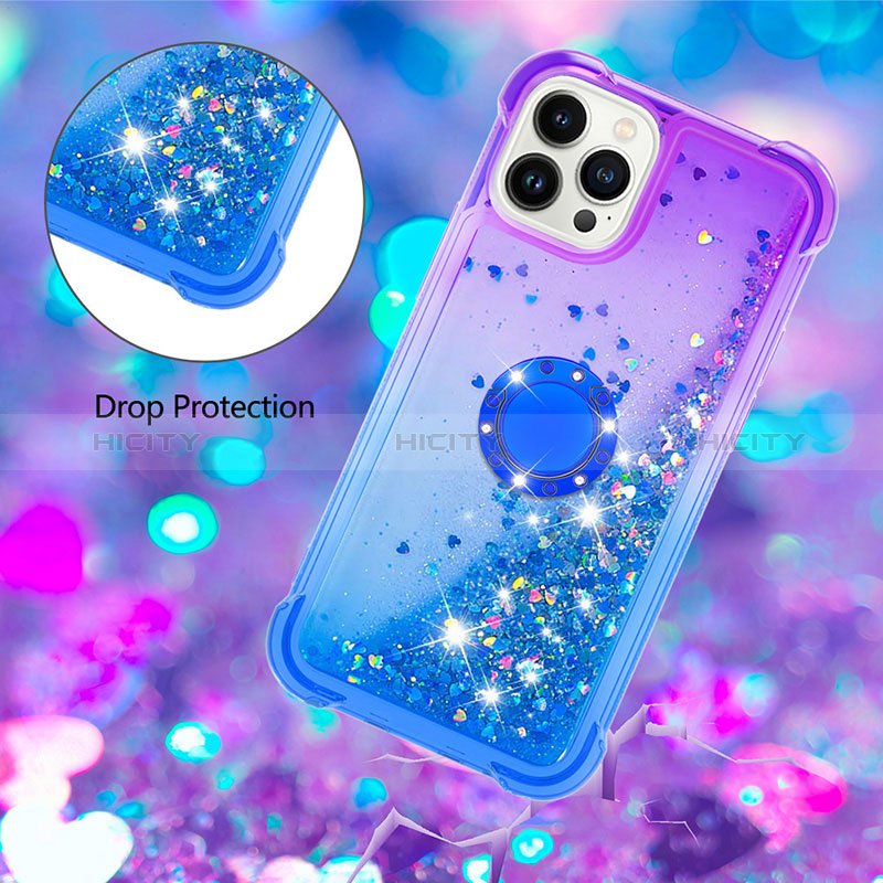 Coque Silicone Housse Etui Gel Bling-Bling avec Support Bague Anneau S02 pour Apple iPhone 13 Pro Plus