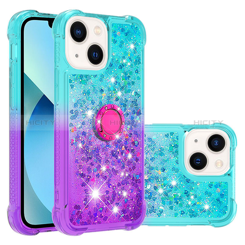 Coque Silicone Housse Etui Gel Bling-Bling avec Support Bague Anneau S02 pour Apple iPhone 14 Plus