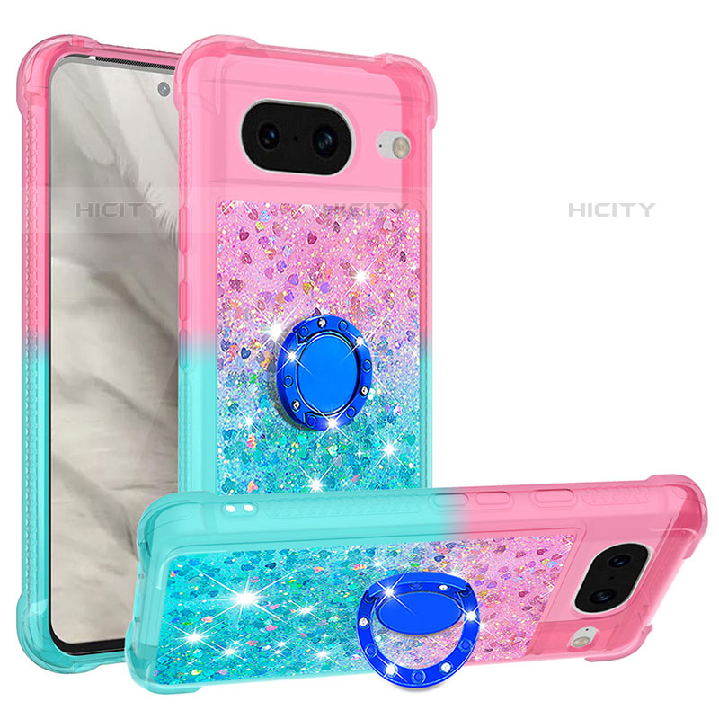 Coque Silicone Housse Etui Gel Bling-Bling avec Support Bague Anneau S02 pour Google Pixel 8 5G Plus