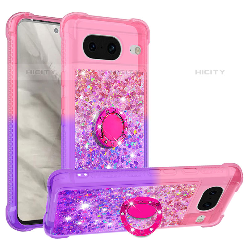 Coque Silicone Housse Etui Gel Bling-Bling avec Support Bague Anneau S02 pour Google Pixel 8 5G Plus