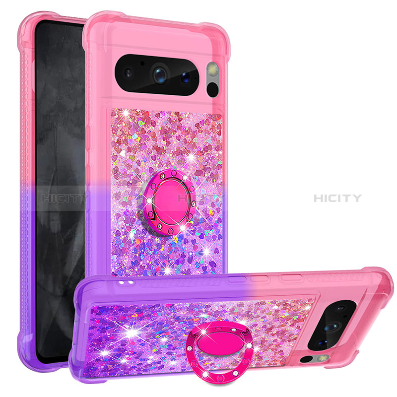 Coque Silicone Housse Etui Gel Bling-Bling avec Support Bague Anneau S02 pour Google Pixel 8 Pro 5G Plus