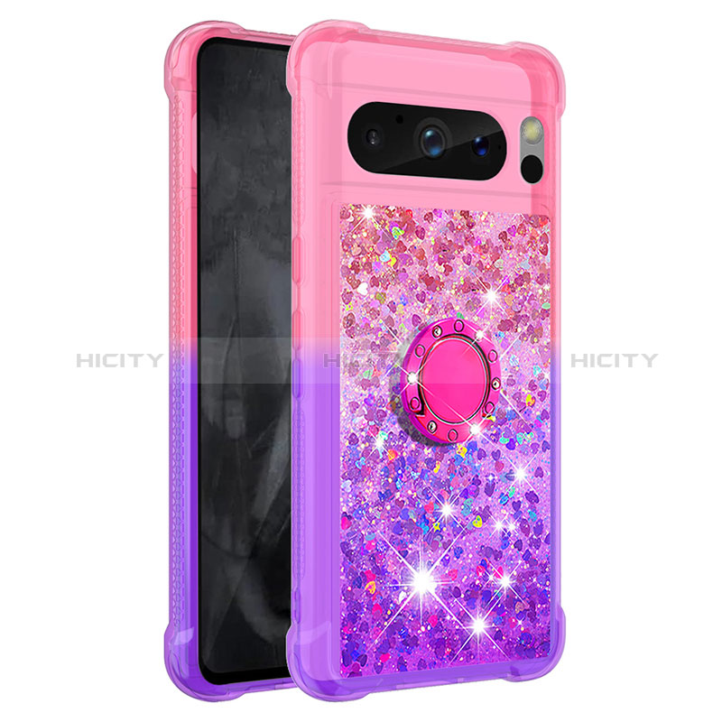 Coque Silicone Housse Etui Gel Bling-Bling avec Support Bague Anneau S02 pour Google Pixel 8 Pro 5G Plus