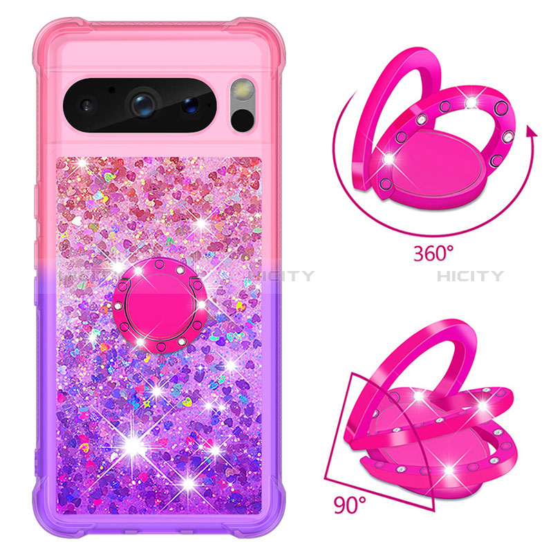 Coque Silicone Housse Etui Gel Bling-Bling avec Support Bague Anneau S02 pour Google Pixel 8 Pro 5G Plus