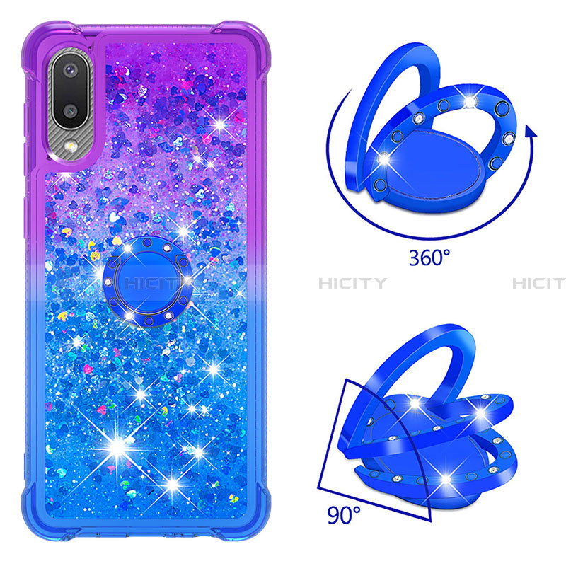 Coque Silicone Housse Etui Gel Bling-Bling avec Support Bague Anneau S02 pour Samsung Galaxy A02 Plus